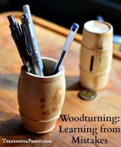 Woodturning finished pen holder - barrel shaped