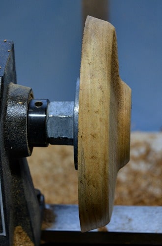 tea light holder, side view of the platter also showing the hex portion of the face plate