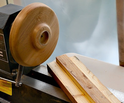 tea light holder, the drill sled is upside down on the lathe bed