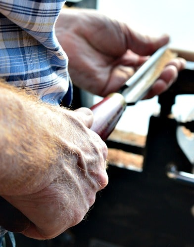 roughing gouge being used on a wood lathe