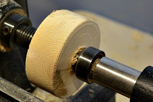 scrap piece of wood on a lathe