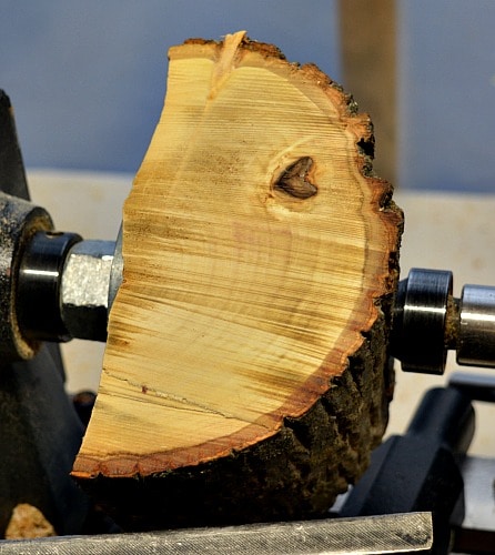 Turning blank mounted on the lathe