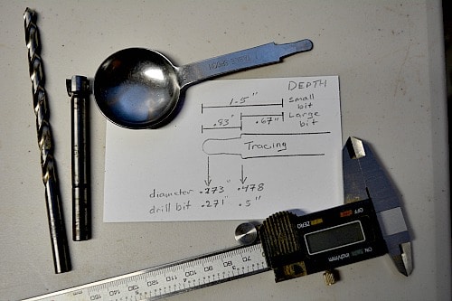 wooden handle plan of handle scetched out