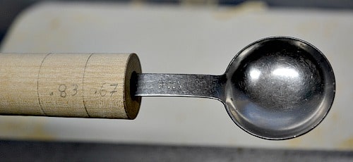 wooden handle test fitting the spoon into the drilled holes