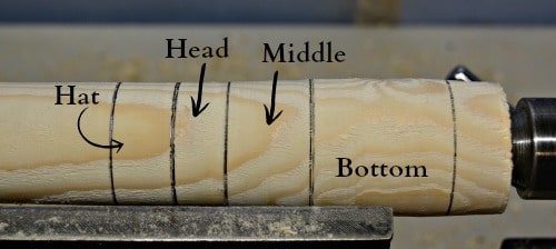 The "Perfect" Turned Wooden Snowman - sections marked out