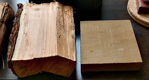 A larch (left) and cedar (right) blank for a wood trivet