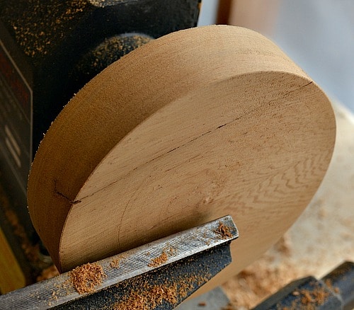 Cedar blank is turned round and the face is flattened